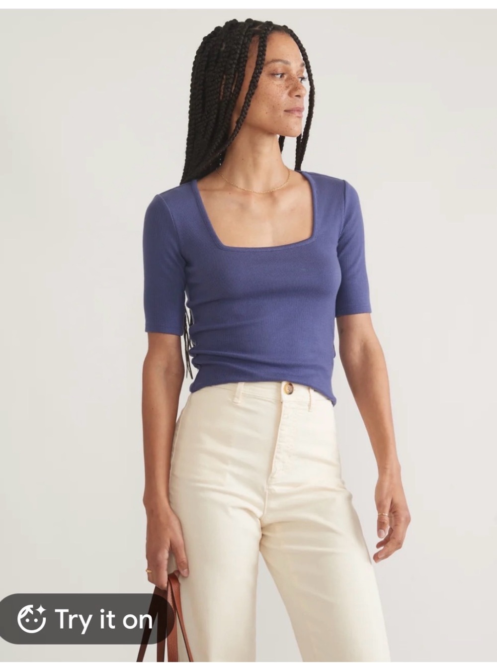 Marine Layer Lexi Rib Square Neck Top Blue